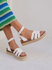 Linzi White Dakota Flatform Sandals With Round Interlinked Upper Design - Image 1 of 5