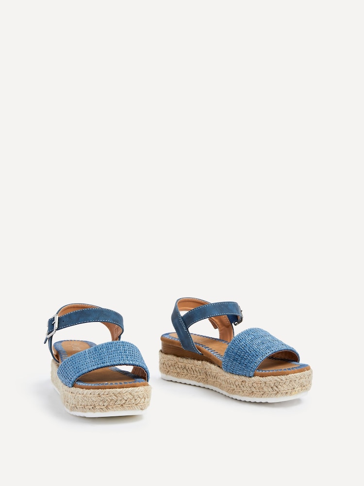 Linzi Blue Panama Two Part Raffia Flatform Sandals - Image 3 of 5