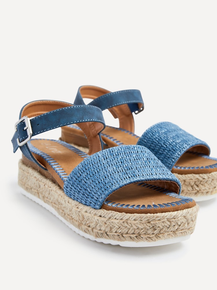 Linzi Blue Panama Two Part Raffia Flatform Sandals - Image 4 of 5