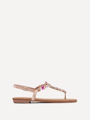Linzi Pink Viola Flat T Bar Diamante Trim Sandals - Image 2 of 5
