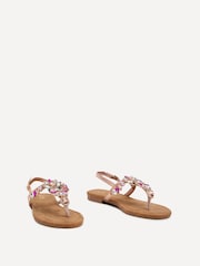 Linzi Pink Viola Flat T Bar Diamante Trim Sandals - Image 3 of 5