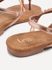 Linzi Pink Viola Flat T Bar Diamante Trim Sandals - Image 5 of 5
