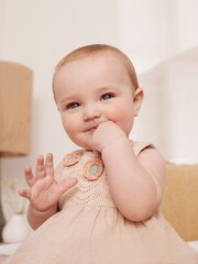 Beige Crochet Detail Baby 100% Cotton Woven Dress And Bloomer Set (0mths-2yrs) - Image 4 of 13