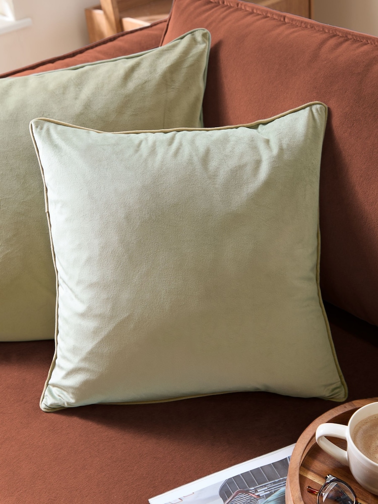 Furn Green/Sage Meridian Velvet 45 x 45cm Cushion Cover - Image 1 of 5 Furn Green/Sage Meridian Velvet 45 x 45cm Cushion Cover - Image 1 of 5