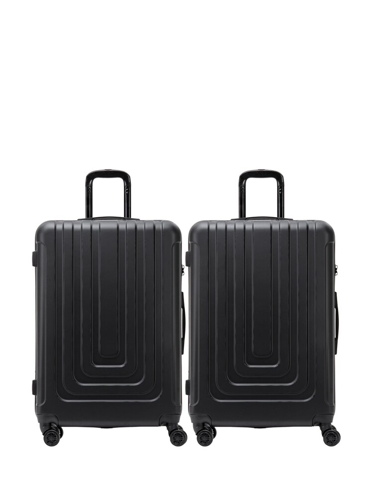 Flight Knight Medium Check-In Hold Luggage Hardcase Travel Black Suitcases Set Of 2 - Image 1 of 5 Flight Knight Medium Check-In Hold Luggage Hardcase Travel Black Suitcases Set Of 2 - Image 1 of 5