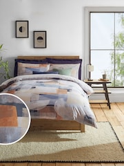 Blue Large Geometric 100% Cotton Reversible Duvet Cover and Pillowcase Set - Image 1 of 4