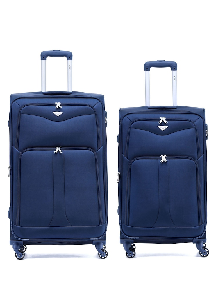 Azul - Juego de 2 maletas de viaje de carcasa blanda con relieve: una pequeña de cabina y una mediana para facturar de Flight Knight - Imagen 1 de 7 Azul - Juego de 2 maletas de viaje de carcasa blanda con relieve: una pequeña de cabina y una mediana para facturar de Flight Knight - Imagen 1 de 7