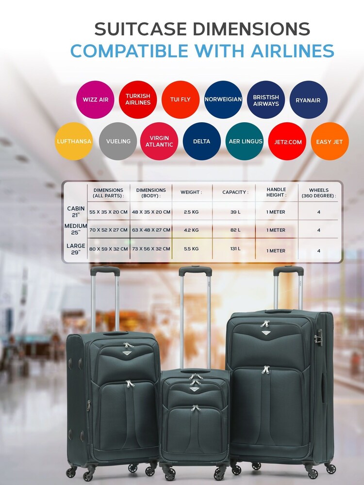 Flight Knight Medium & Large Check-In Hold Luggage Soft Case Travel Black Suitcases Set Of 2 - Image 2 of 7