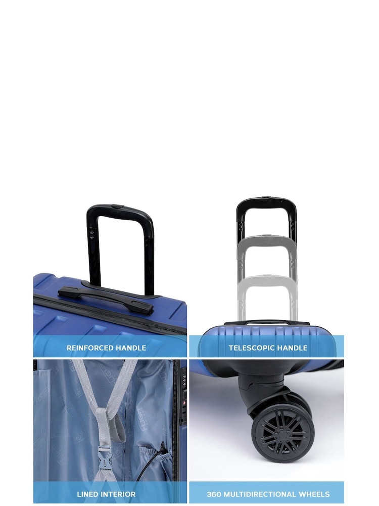 Azul - Juego de 2 maletas de viaje de carcasa rígida con relieve: una pequeña de cabina y una mediana para facturar de Flight Knight - Imagen 2 de 6 Azul - Juego de 2 maletas de viaje de carcasa rígida con relieve: una pequeña de cabina y una mediana para facturar de Flight Knight - Imagen 2 de 6