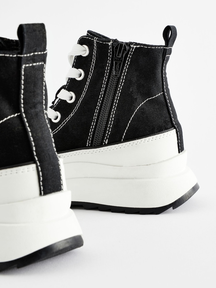 Black Extra Chunky Lace-Up With Zip Trainers - Image 9 of 9