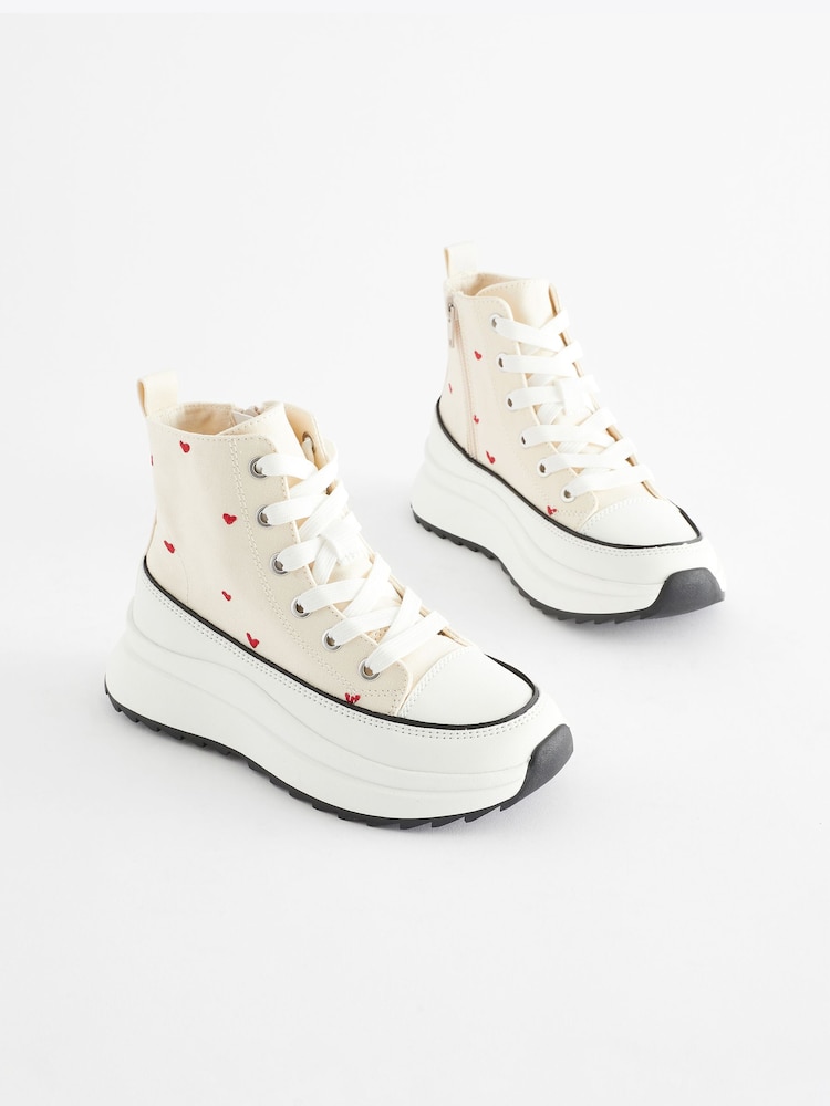 Heart Embroidered Neutral Extra Chunky Lace-Up With Zip Trainers - Image 1 of 6