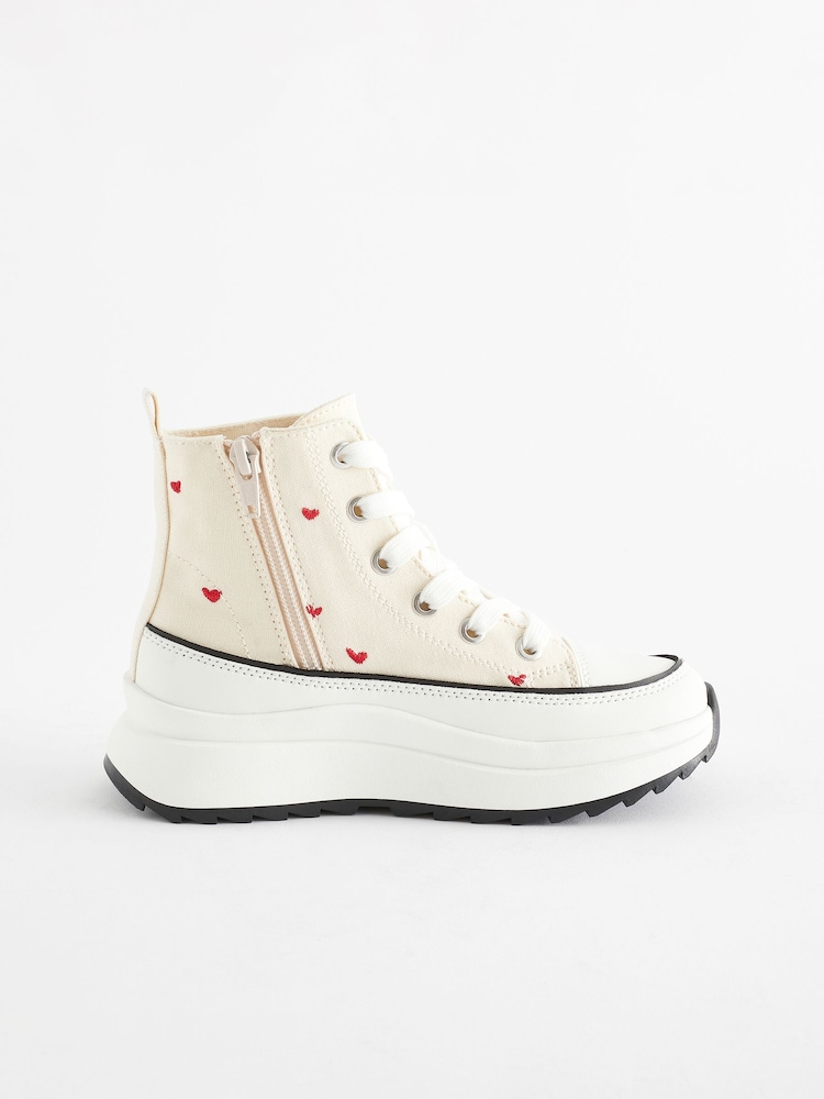Heart Embroidered Neutral Extra Chunky Lace-Up With Zip Trainers - Image 2 of 6