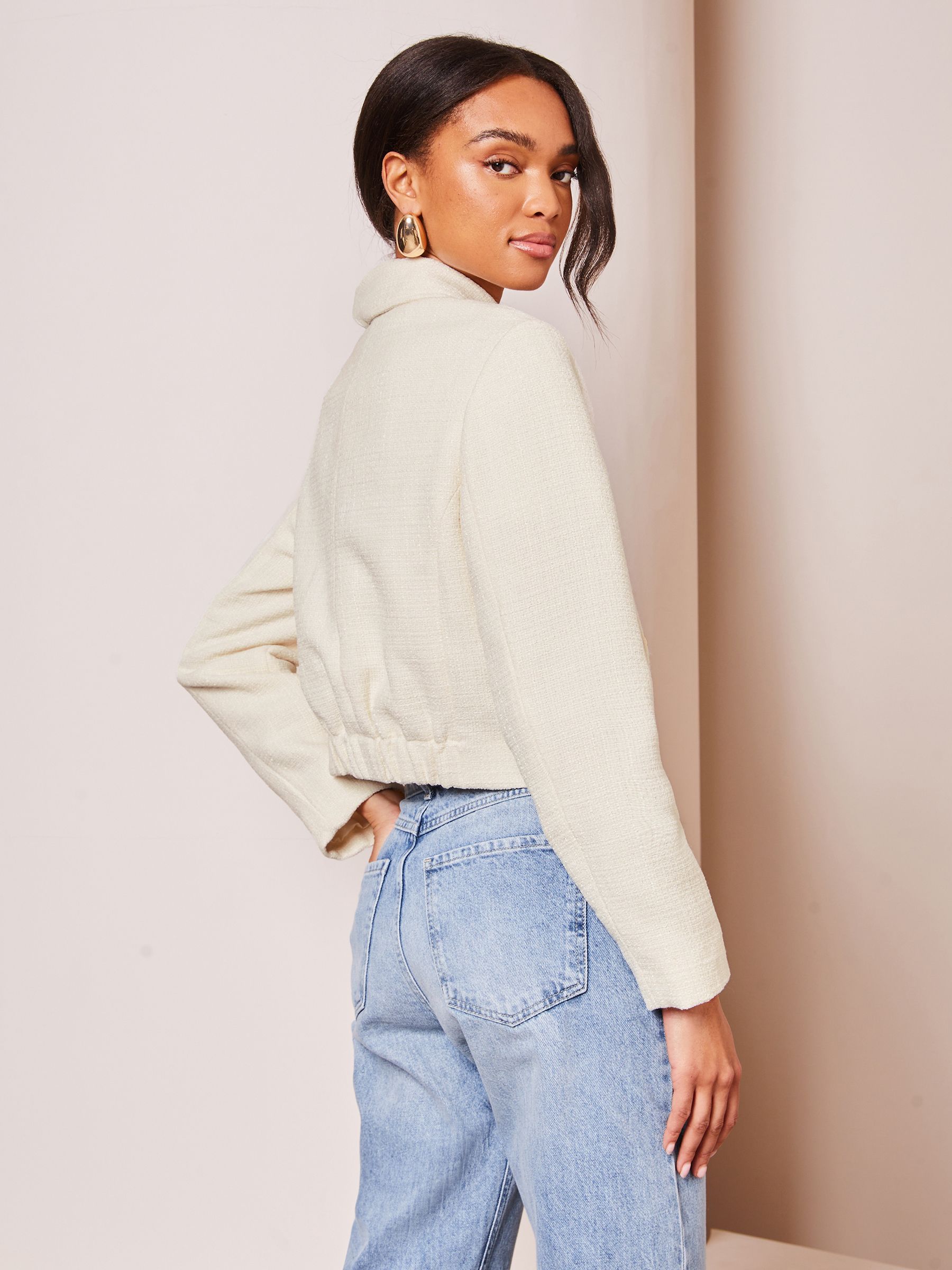 Buy Lipsy Cream Boucle Tailored Zip Through Jacket from Next