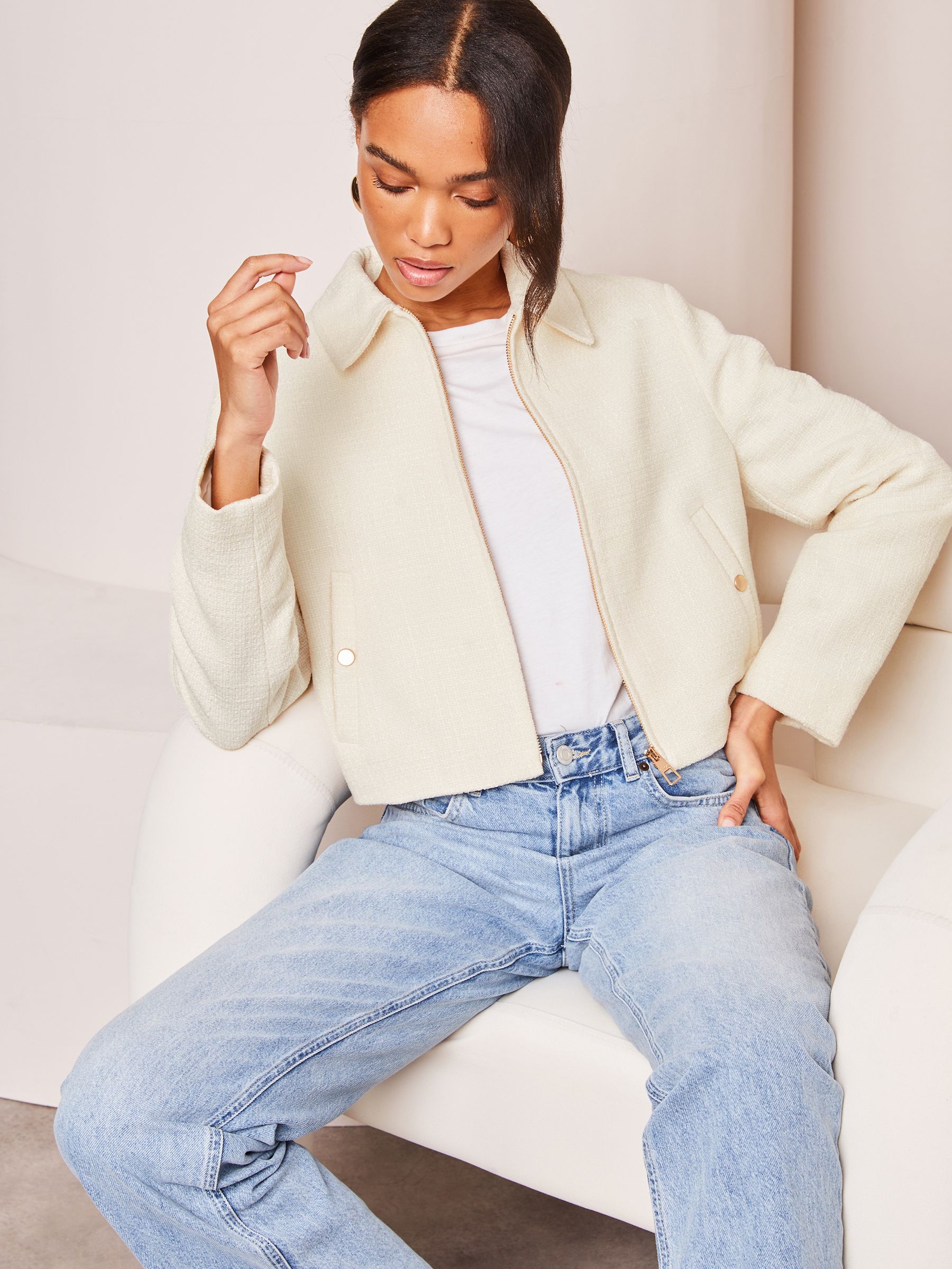 Buy Lipsy Cream Boucle Tailored Zip Through Jacket from Next