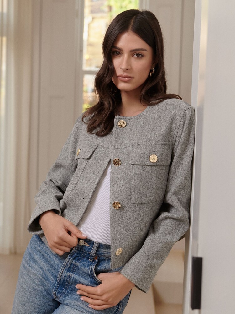 Lipsy Grey Short Tailored Jacket - Image 1 of 4 Lipsy Grey Short Tailored Jacket - Image 1 of 4