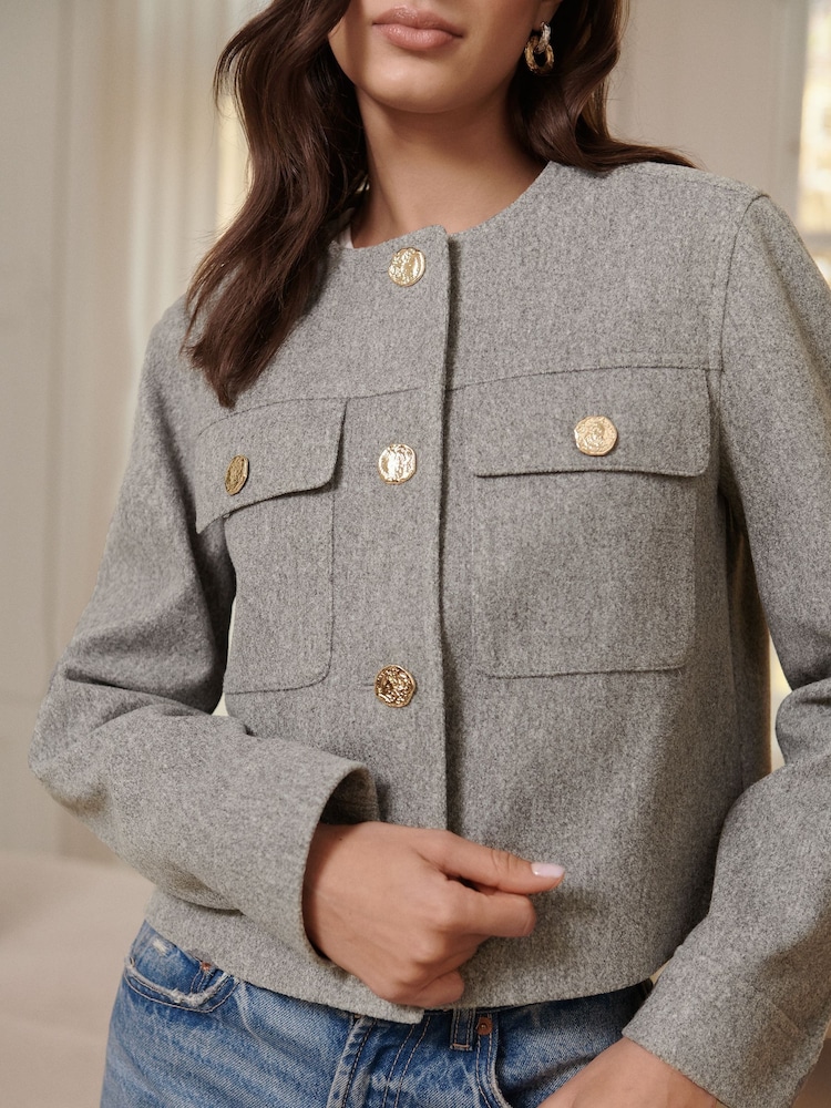 Lipsy Grey Short Tailored Jacket - Image 2 of 4 Lipsy Grey Short Tailored Jacket - Image 2 of 4