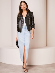 Lipsy Black Faux Leather Collarless Biker Jacket - Image 3 of 4