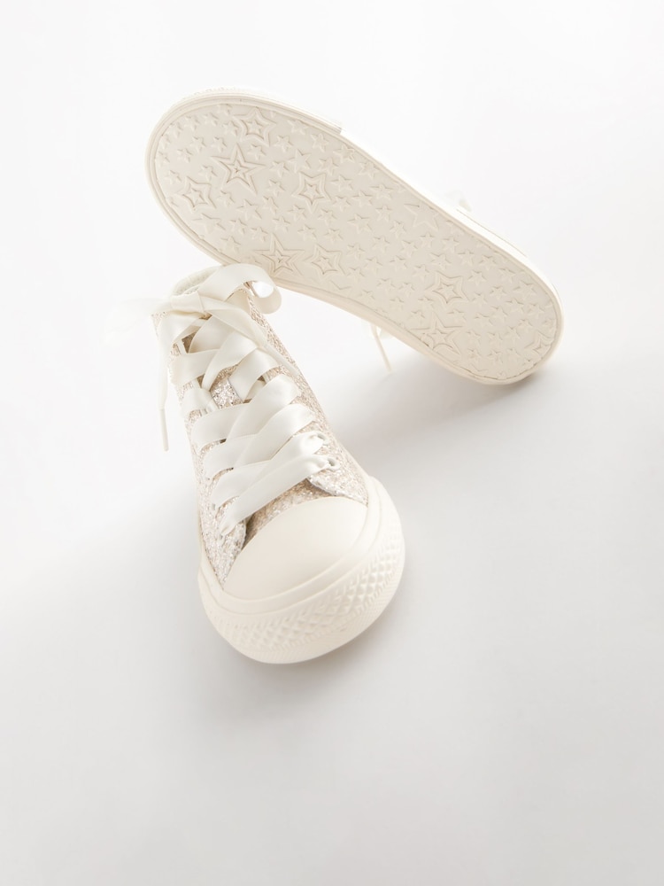 Ivory White Glitter Lace-Up High Top Trainers - Image 3 of 5