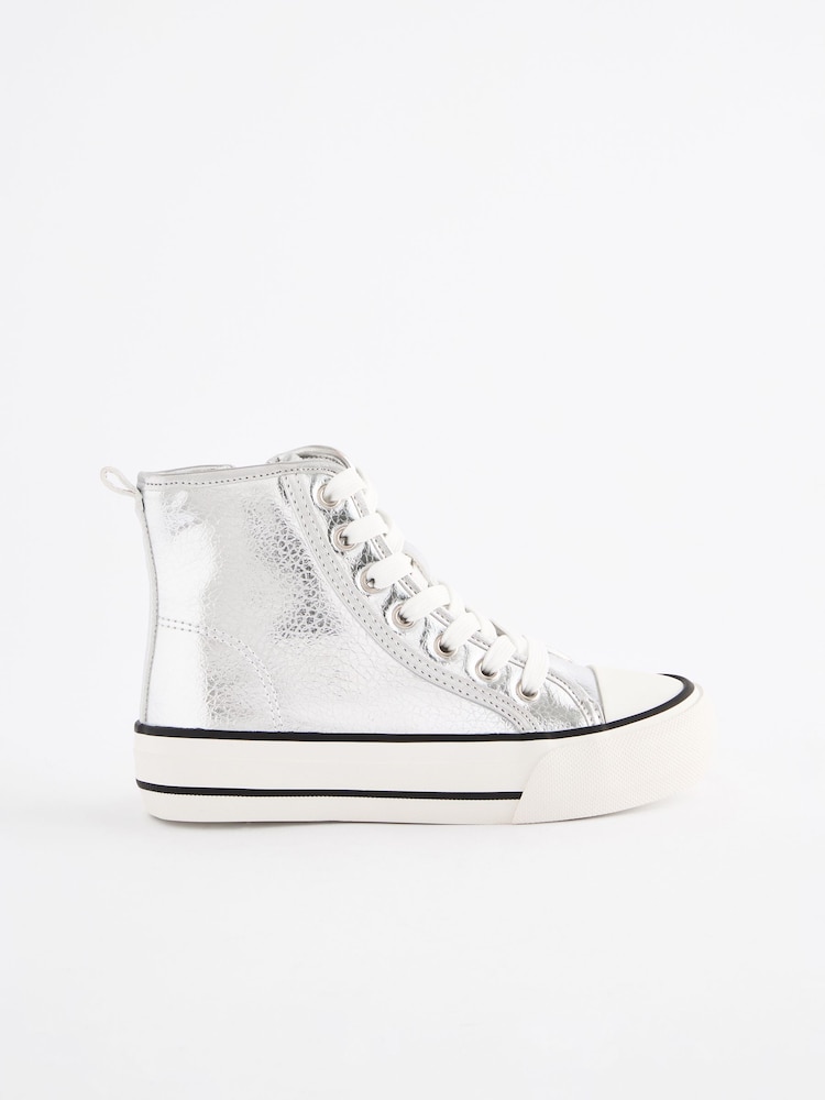 Silver Metallic Chunky High Top Lace-Up Trainers - Image 2 of 5