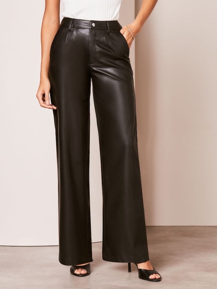 Lipsy Black Faux Leather Wide Leg Trousers - Image 1 of 4