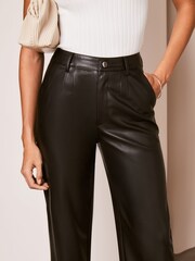 Lipsy Black Faux Leather Wide Leg Trousers - Image 4 of 4