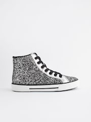 Silver Glitter Lace Up High Top Trainers - Image 1 of 4