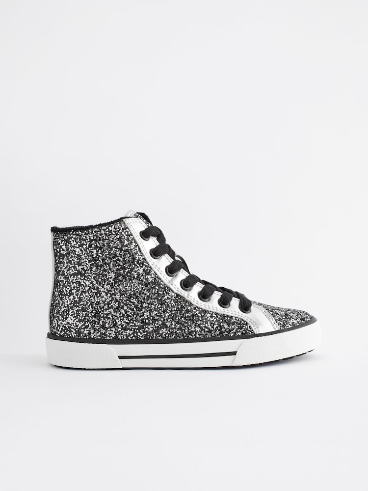 Silver Glitter Lace Up High Top Trainers - Image 1 of 4