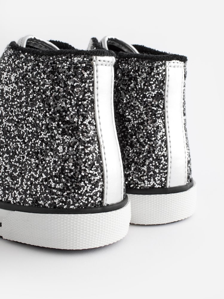 Silver Glitter Lace Up High Top Trainers - Image 2 of 4