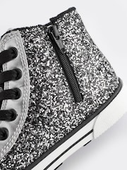 Silver Glitter Lace Up High Top Trainers - Image 4 of 4