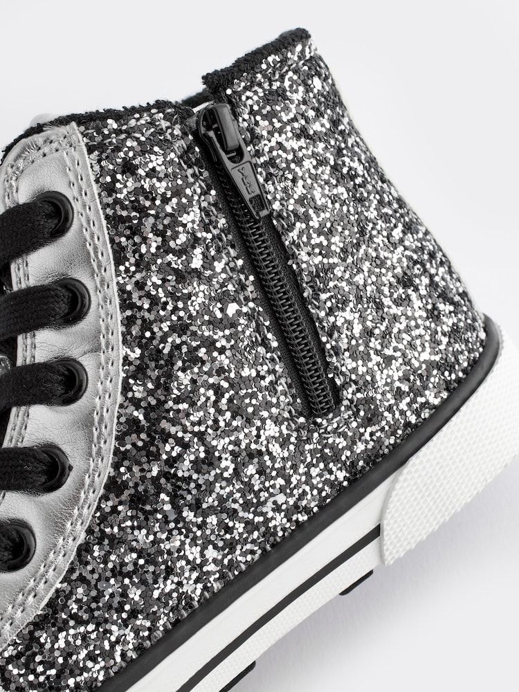 Silver Glitter Lace Up High Top Trainers - Image 4 of 4