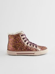 Red Berry Glitter Lace Up High Top Trainers - Image 2 of 6