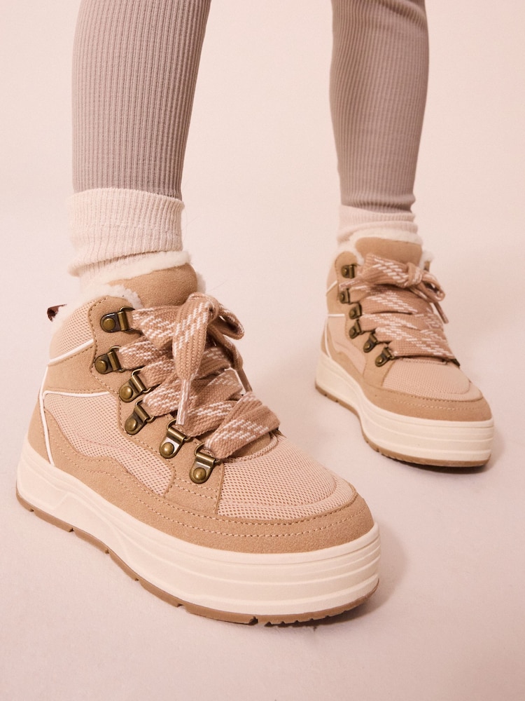 Neutral Brown Chunky Lace Skate High Top Trainers - Image 2 of 7