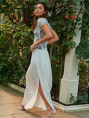 Grey Floral Kew Collection Short Sleeve Mesh Top - Image 2 of 6