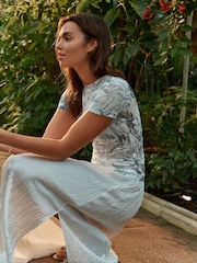 Grey Floral Kew Collection Short Sleeve Mesh Top - Image 6 of 6