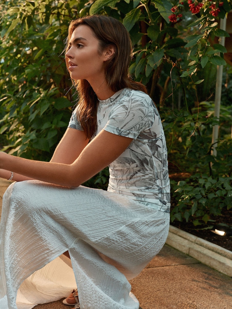 Grey Floral Kew Collection Short Sleeve Mesh Top - Image 6 of 6