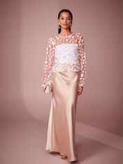 White 3D Floral Mesh Blouse - Image 2 of 6