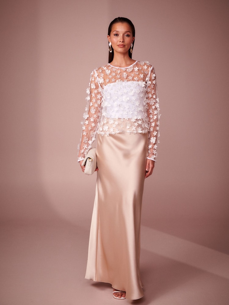 White 3D Floral Mesh Blouse - Image 2 of 6