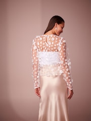 White 3D Floral Mesh Blouse - Image 3 of 6