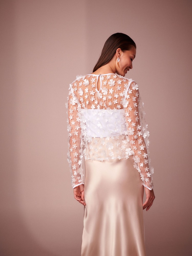 White 3D Floral Mesh Blouse - Image 3 of 6