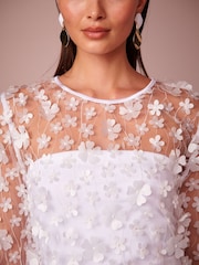 White 3D Floral Mesh Blouse - Image 4 of 6