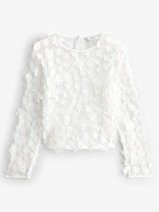 White 3D Floral Mesh Blouse - Image 5 of 6