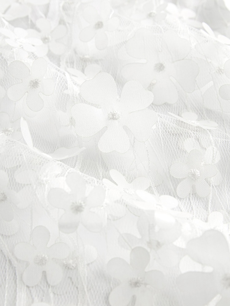 White 3D Floral Mesh Blouse - Image 6 of 6 White 3D Floral Mesh Blouse - Image 6 of 6