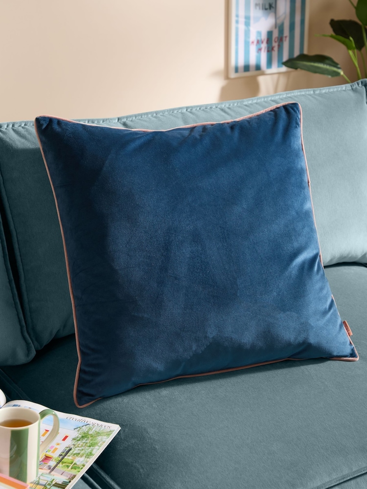 Furn Petrol/Blush Meridian Velvet 55 x 55cm Cushion Cover - Image 1 of 6 Furn Petrol/Blush Meridian Velvet 55 x 55cm Cushion Cover - Image 1 of 6