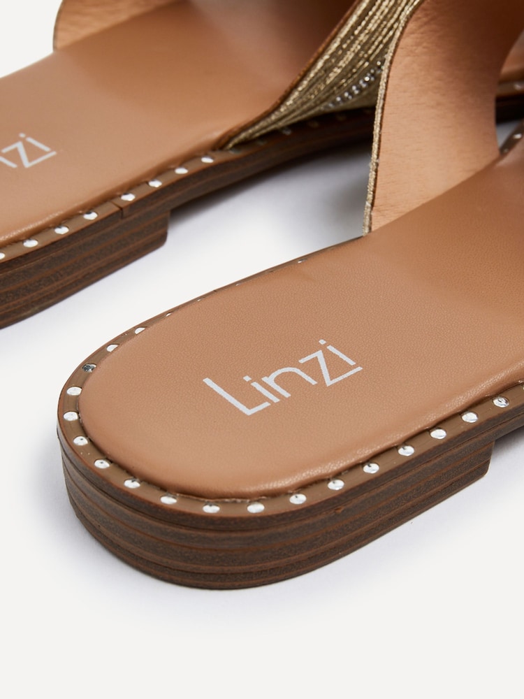 Linzi Gold Amour Link Diamante Strap Sandals With Stud Outsole Detail - Image 5 of 5