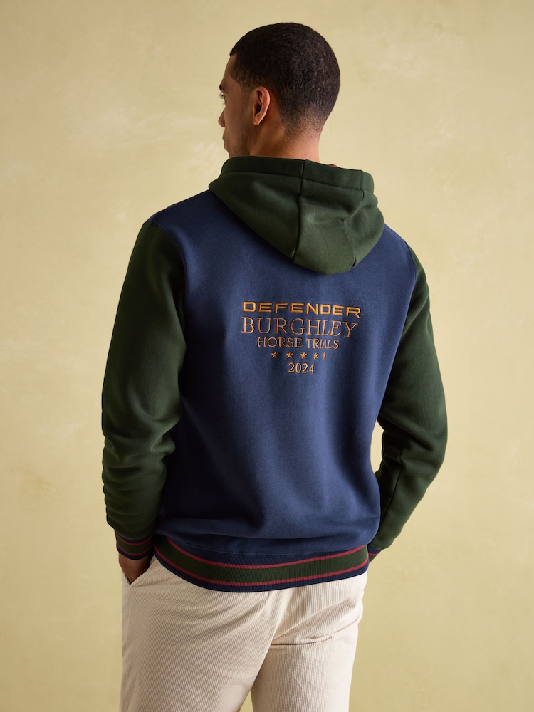 Joules Official Burghley Green/Navy Unisex Colourblock Hoodie - Image 2 of 5