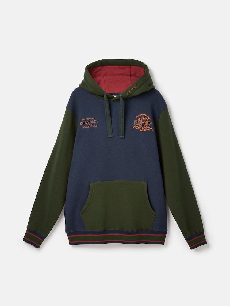 Joules Official Burghley Green/Navy Unisex Colourblock Hoodie - Image 5 of 5