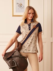 Joules Official Burghley Navy/Camel Printed Polo Shirt - Image 1 of 3