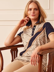 Joules Official Burghley Navy/Camel Printed Polo Shirt - Image 2 of 3