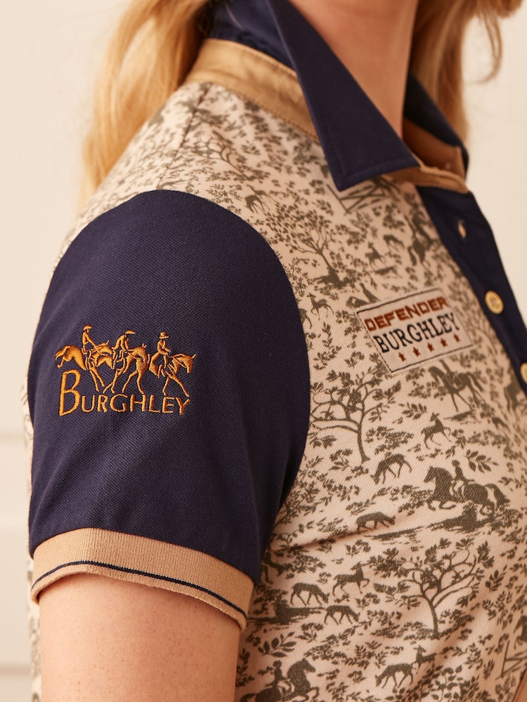Joules Official Burghley Navy/Camel Printed Polo Shirt - Image 3 of 3