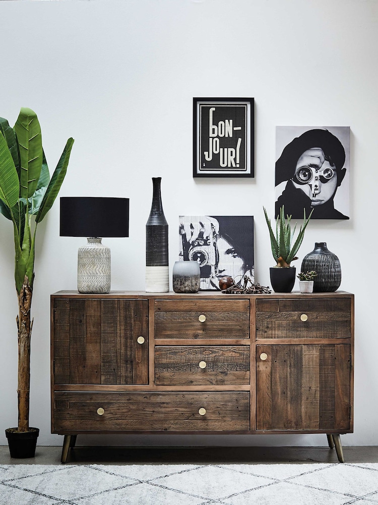 Barker and Stonehouse Brown Modi Reclaimed Wood 4 Drawer 2 Door Sideboard - Image 1 of 3